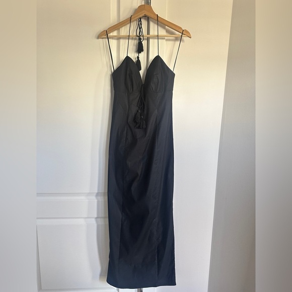 NEW Reformation Solasta Cotton Midi Halter Slip Dress Cocktail Black | size 2 - Picture 6 of 12